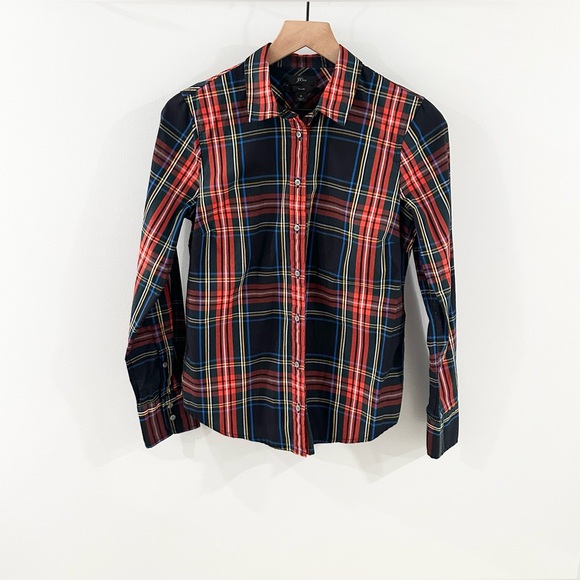 J. Crew Tartan Plaid Slim Shirt Red & Blue Size 6 - Picture 3 of 7
